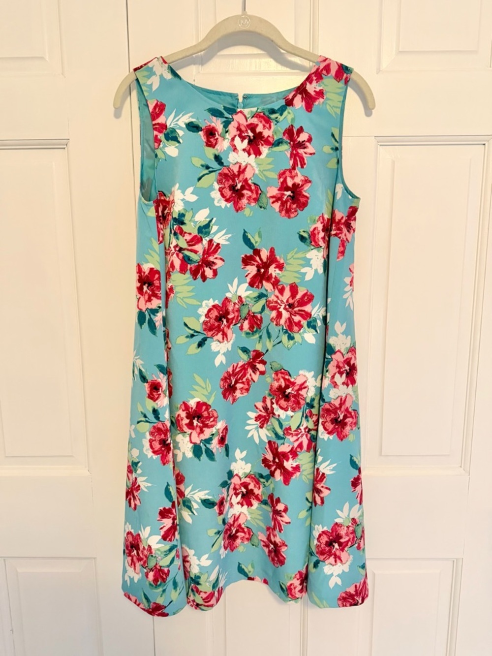 Talbots Floral Shift Dress 8P Petite Aqua Pink Sleeveless‎ Knee Length NWT